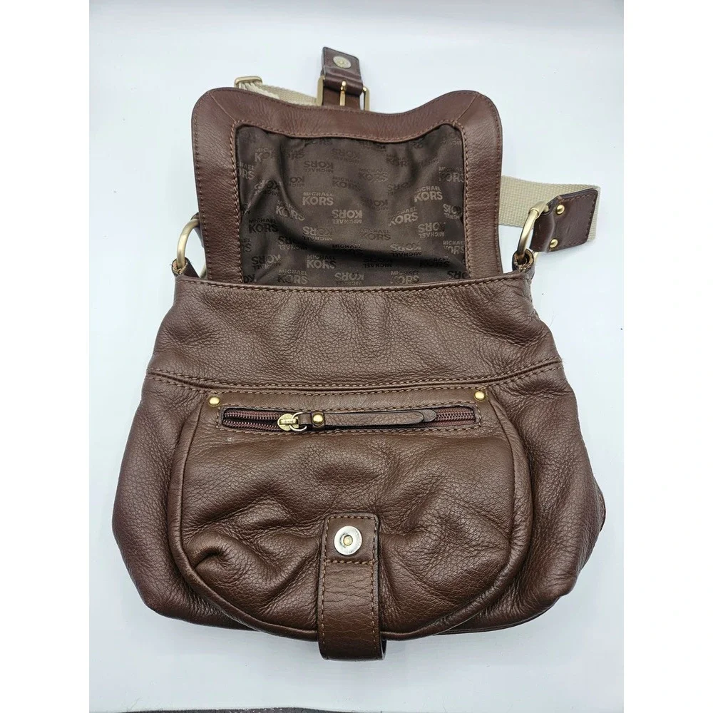 Michael Kors Brown Pebbled Leather‎ Crossbody Bag Satchel Purse Handbag - Picture 6 of 11